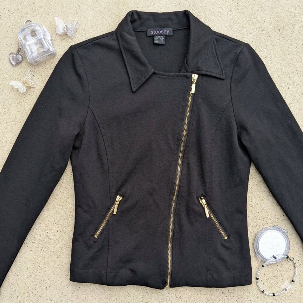 Stooshy Women's Size M Medium Zip Jacket Black Y2K Retro (535)